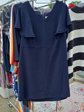 Navy V-Neck Flutter Sleeve Women's Top